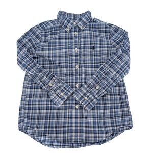 Ralph Lauren Button Down Shirt Kids 6 Blue Plaid Cotton Long‎ Sleeve Preppy